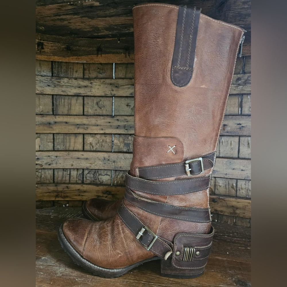 Freebird by Steven Two-Tone Brown Leather Moto Boots